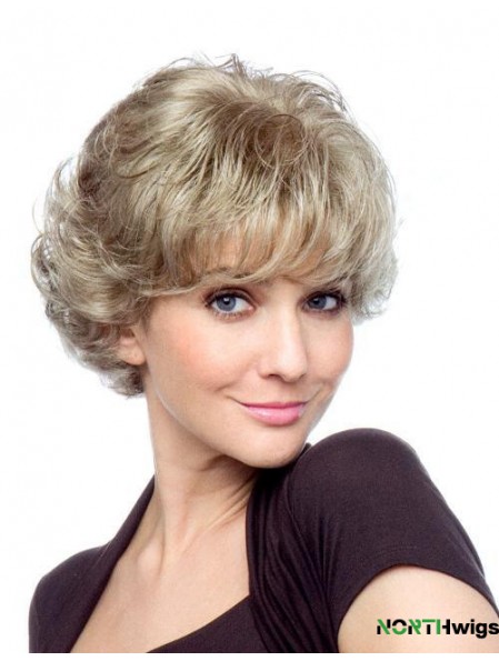 Curly With Bangs Short Affordable Blonde Synthetic Wigs