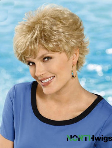 6 inch Cheap Wavy Layered Blonde Short Wigs