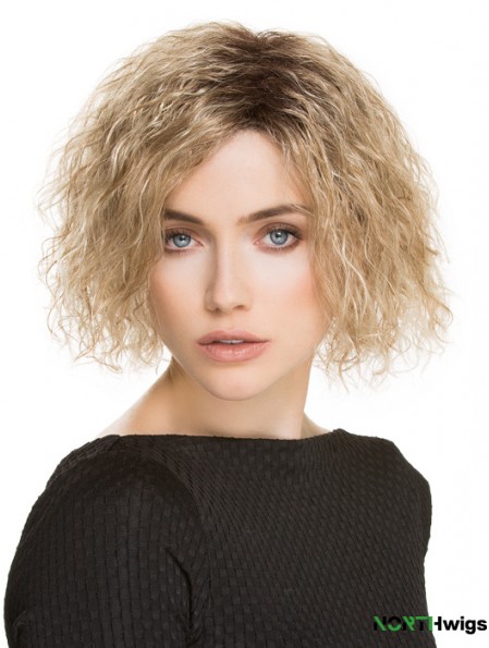 Chin Length Without Bangs 10 inch Curly Blonde Medium Wigs