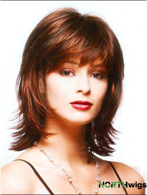 Wigs For Ladies With Bangs Capless Shoulder Length Auburn Color