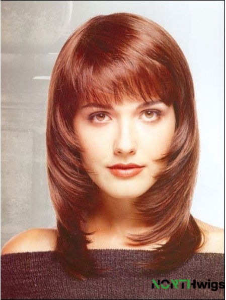 Fashion Straight Red Shoulder Length With Bangs Medium Wigs