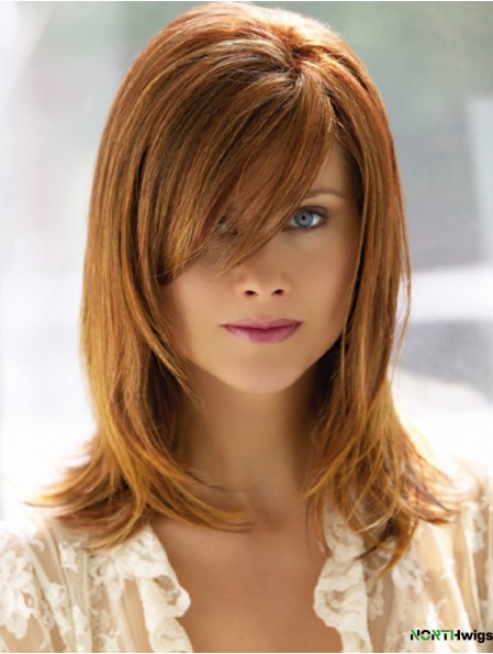 Shoulder Length With Bangs 14 inch Straight Auburn Medium Wigs