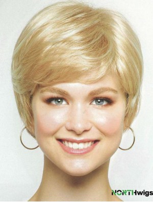 Chin Length Layered 8 inch Straight Blonde Medium Wigs