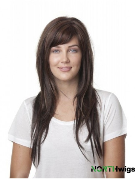 Ideal Brown Straight With Bangs Monofilament Long Wigs