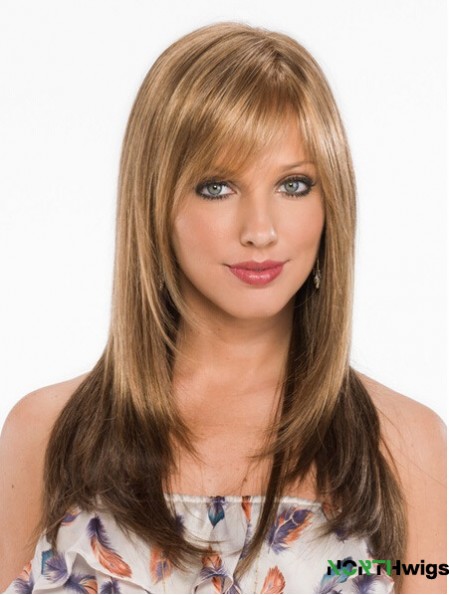 New Blonde Straight With Bangs Capless Long Wigs