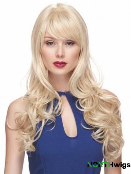 Blonde Wigs With Bangs Synthetic Capless Wavy Style Long Length