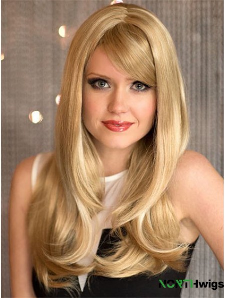 Sassy Blonde Wavy With Bangs Capless Long Wigs