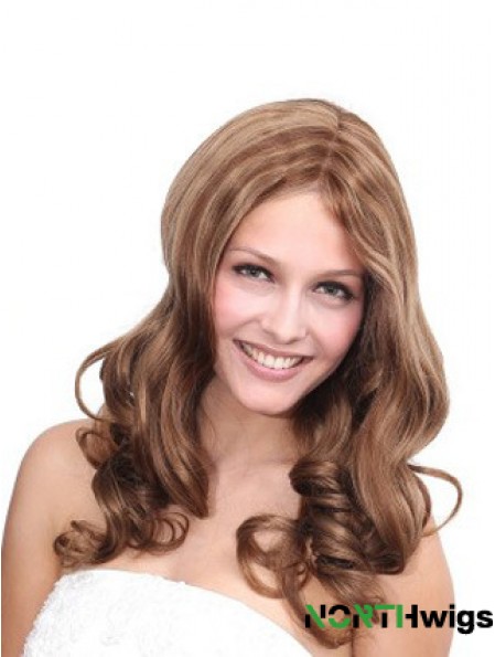 No-Fuss Brown Wavy Without Bangs 100% Hand-tied Long Wigs