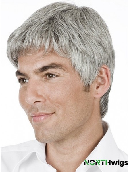 Grey Straight Short Remy Human 100% Hand Tied Mens Wig Shop 