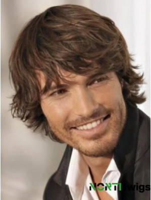 Comfortable Brown Mens Wigs Chin Length Capless Wavy Mens Long Wig