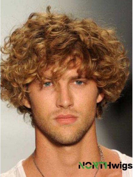 Comfortable Blonde 8inch Curly Layered Capless Mens Wigs