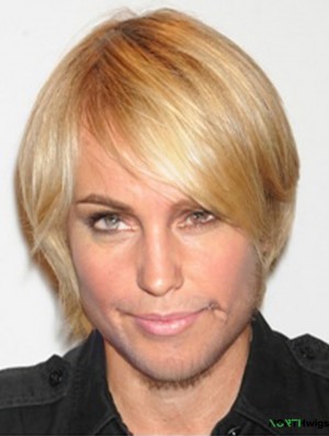 Blonde Capless Remy Human Straight Mens Short Blonde Wig