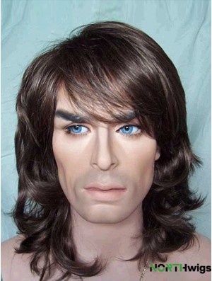 12 inch Brown Synthetic Shoulder Capless Wavy Hair Wigs For Man