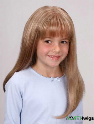 Straight Long Blonde Synthetic Lace Front Kids Wigs