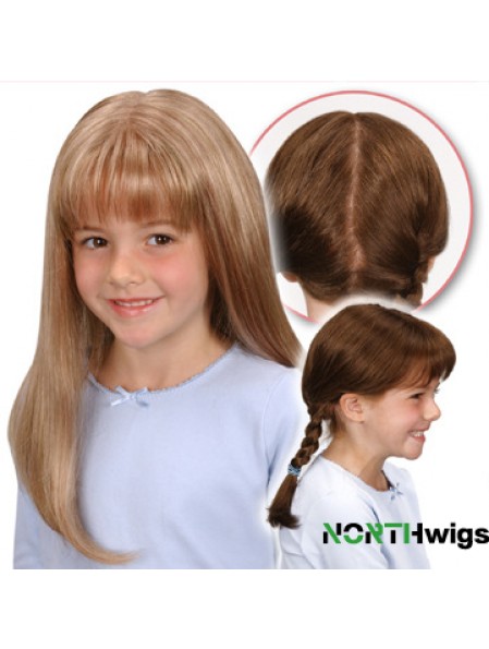 Monofilament Synthetic Long Blonde Straight Wigs For Kids UK