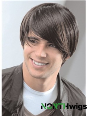 Capless Remy Human 8 inch Straight Mens Short Wigs