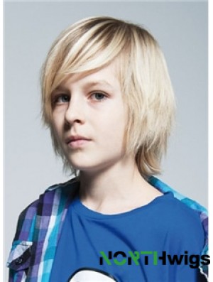 Straight Chin Length Blonde Remy Human Hair Capless Kids Wigs