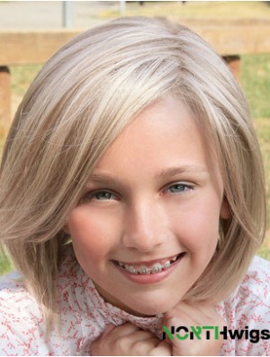 Straight Shoulder Length Blonde Synthetic Lace Front Kids Wigs