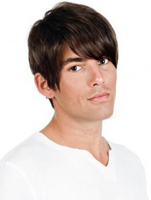 Full Lace Brown Remy Human Straight Professional Mens Wigs