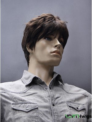 Synthetic Capless 5 inch Brown Short Straight Mens Wigs