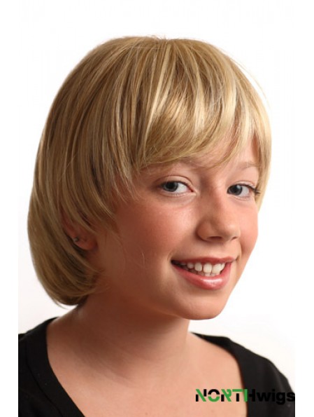 Straight Short Blonde Synthetic Capless Kids Wigs