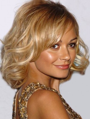 Good Blonde Shoulder Length Wavy 13.5 inch Bobs  Wigs