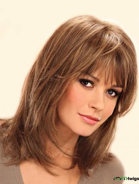 Shoulder Length Straight Layered Lace Front Brown Soft 14 inch  Wigs