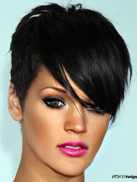  Style Glueless Lace Wigs With Bangs Black Color