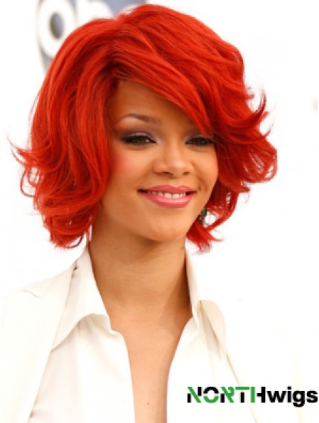 Red Wavy With Bangs 100% Hand-tied 12 inch Popular  Wigs