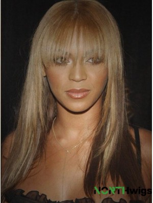 Brown Long Straight With Bangs Lace Front 16 inch  Wigs