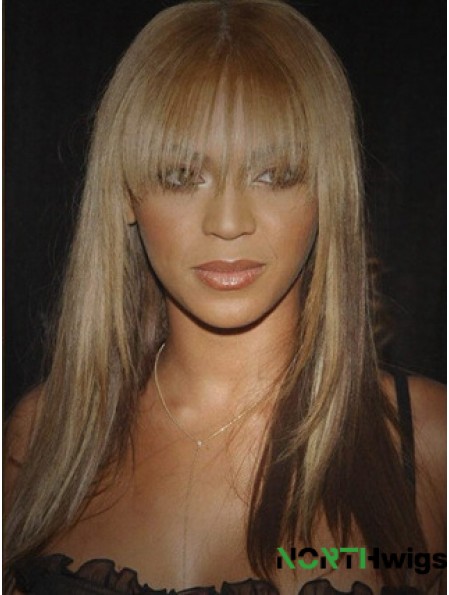 Brown Long Straight With Bangs Lace Front 16 inch  Wigs