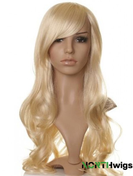 Designed Blonde Long Wavy With Bangs Celebrity Wigs