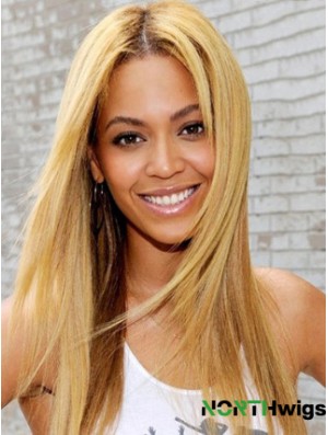 Blonde Long Straight Without Bangs Lace Front 20 inch  Wigs