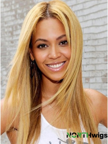 Blonde Long Straight Without Bangs Lace Front 20 inch  Wigs