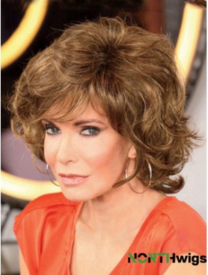 Chin Length Curly With Bangs Lace Front Brown Modern 12 inch  Wigs