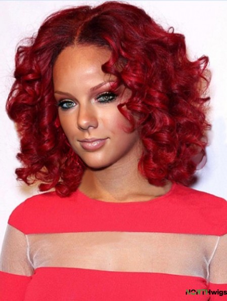 Red Curly Layered 100% Hand-tied 12 inch Discount  Wigs