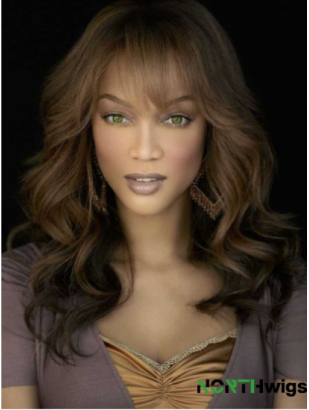 Brown Wavy With Bangs Lace Front 18 inch Good Tyra Banks Wigs