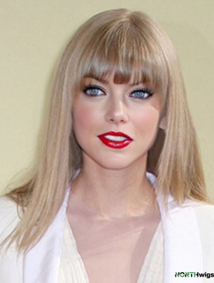 Capless With Bangs Straight Shoulder Length Blonde Durable  Wigs