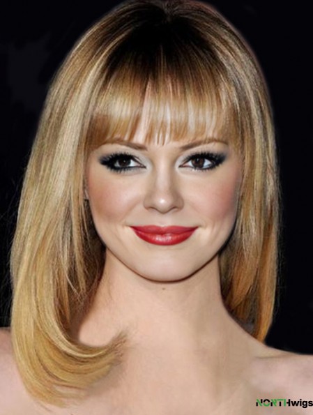 Synthetic Blonde Shoulder Straight With Bangs Emma Stone Wigs