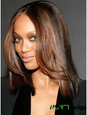 Auburn Straight Without Bangs 100% Hand-tied 14 inch Sleek Tyra Banks Wigs