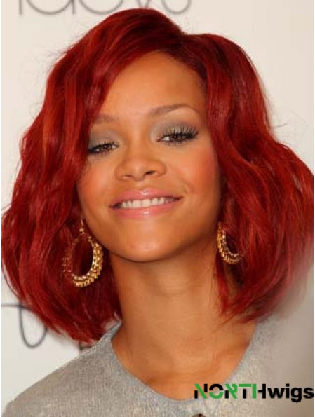 Red Wavy Without Bangs Lace Front 12 inch Stylish  Wigs