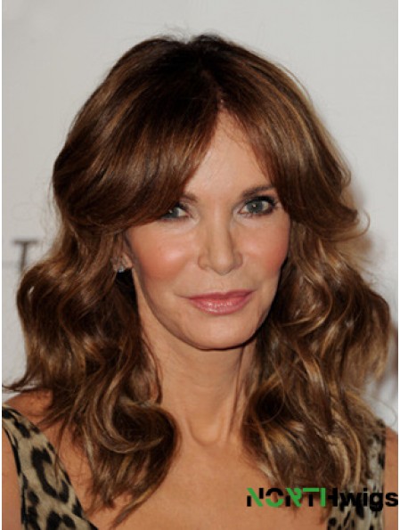 Long Wavy Layered Lace Front Brown Sleek 16 inch  Wigs