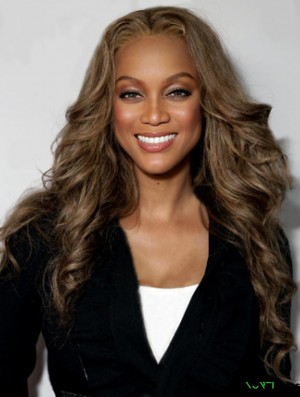 Brown Wavy Without Bangs Lace Front 24 inch Ideal Tyra Banks Wigs