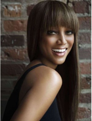 Brown Straight With Bangs Lace Front 24 inch Suitable Tyra Banks Wigs