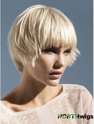 Monofilament Boycuts Short Straight 10 inch Platinum Blonde Convenient Fashion Wigs