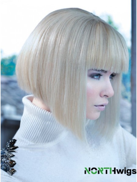 Lace Front Bobs Chin Length Straight 12 inch Platinum Blonde No-Fuss Fashion Wigs