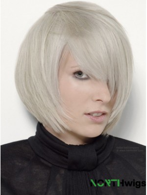 Capless Grey Chin Length Straight 12 inch Platinum Blonde Stylish Fashion Wigs