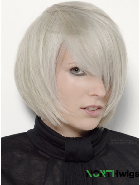 Capless Grey Chin Length Straight 12 inch Platinum Blonde Stylish Fashion Wigs