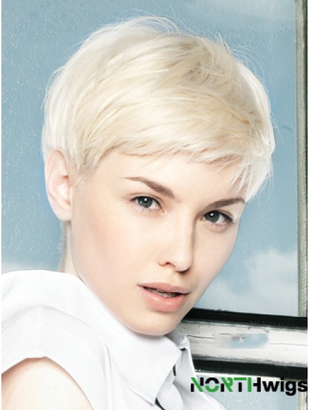 Lace Front Wig Platinum Color Short Length Straight Style Boycuts