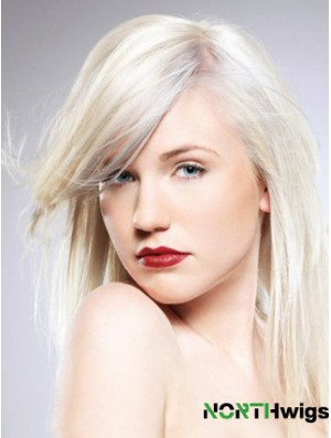 Capless With Bangs Long Straight 16 inch Platinum Blonde Convenient Fashion Wigs